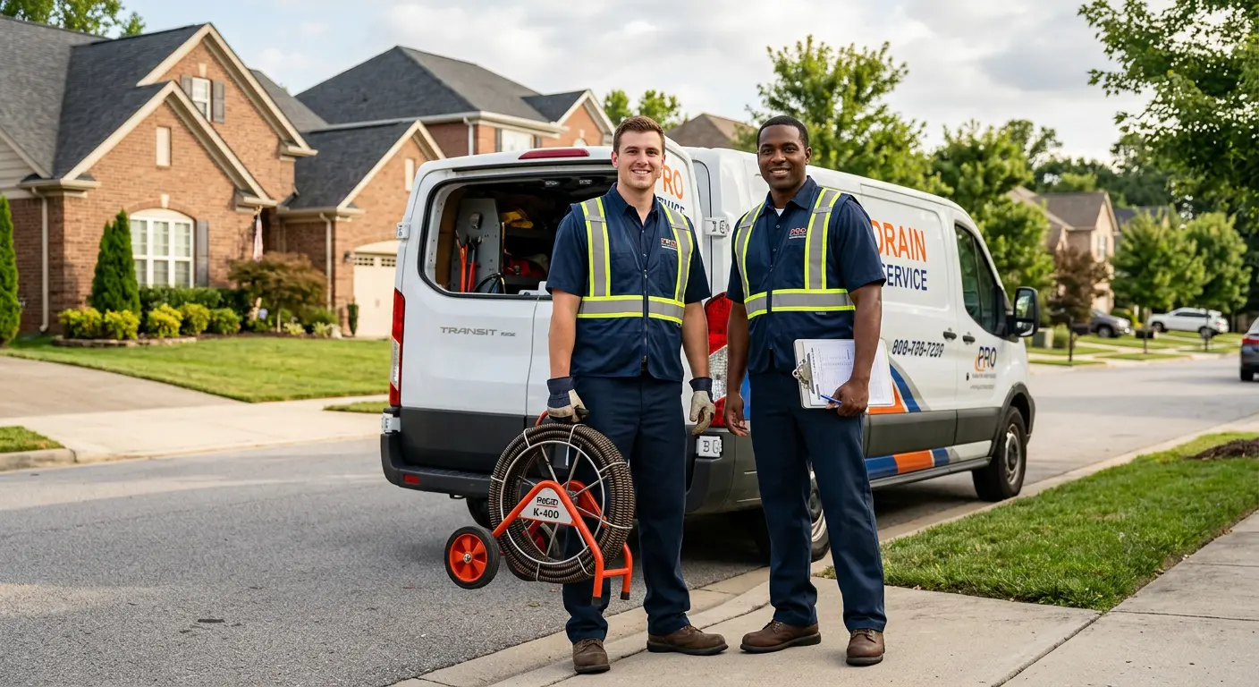 Sewer and drain service team with equipment ready for work in Pacific