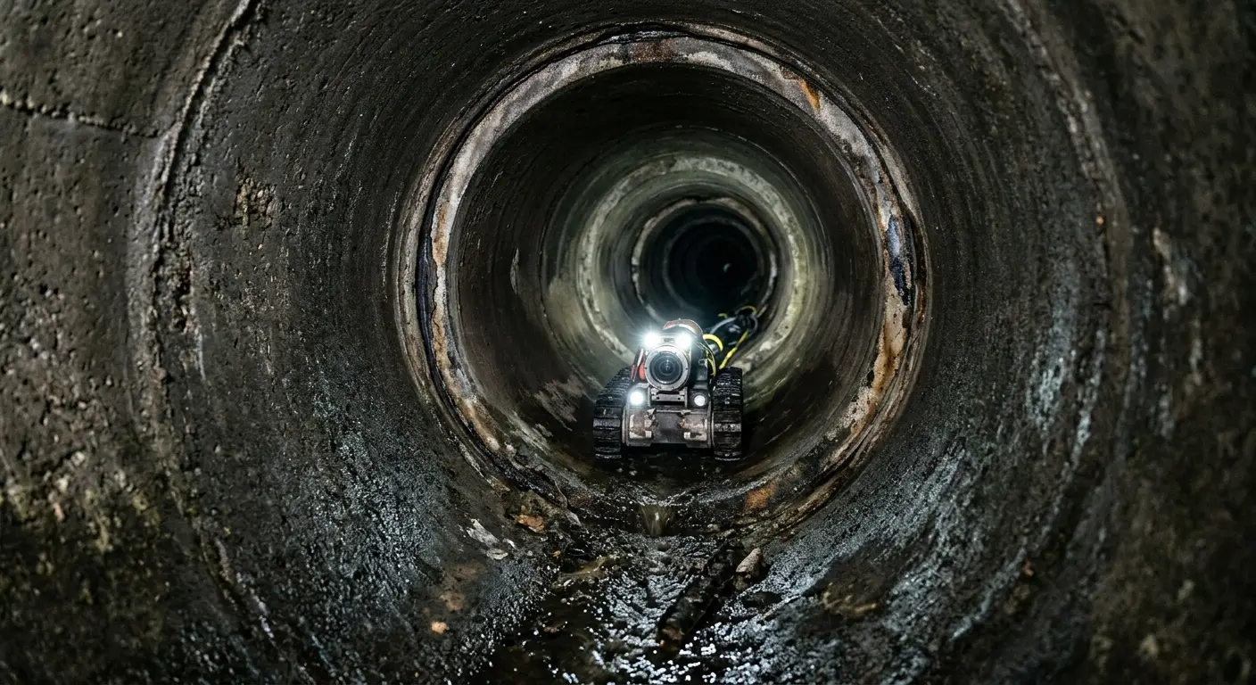 Robotic sewer camera inspecting pipe interior for Drain Snake Service in Pacific